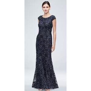 Alex Evenings Formal Dress NWT Sequin Lace Long Navy 12 Gala Mother of Bride